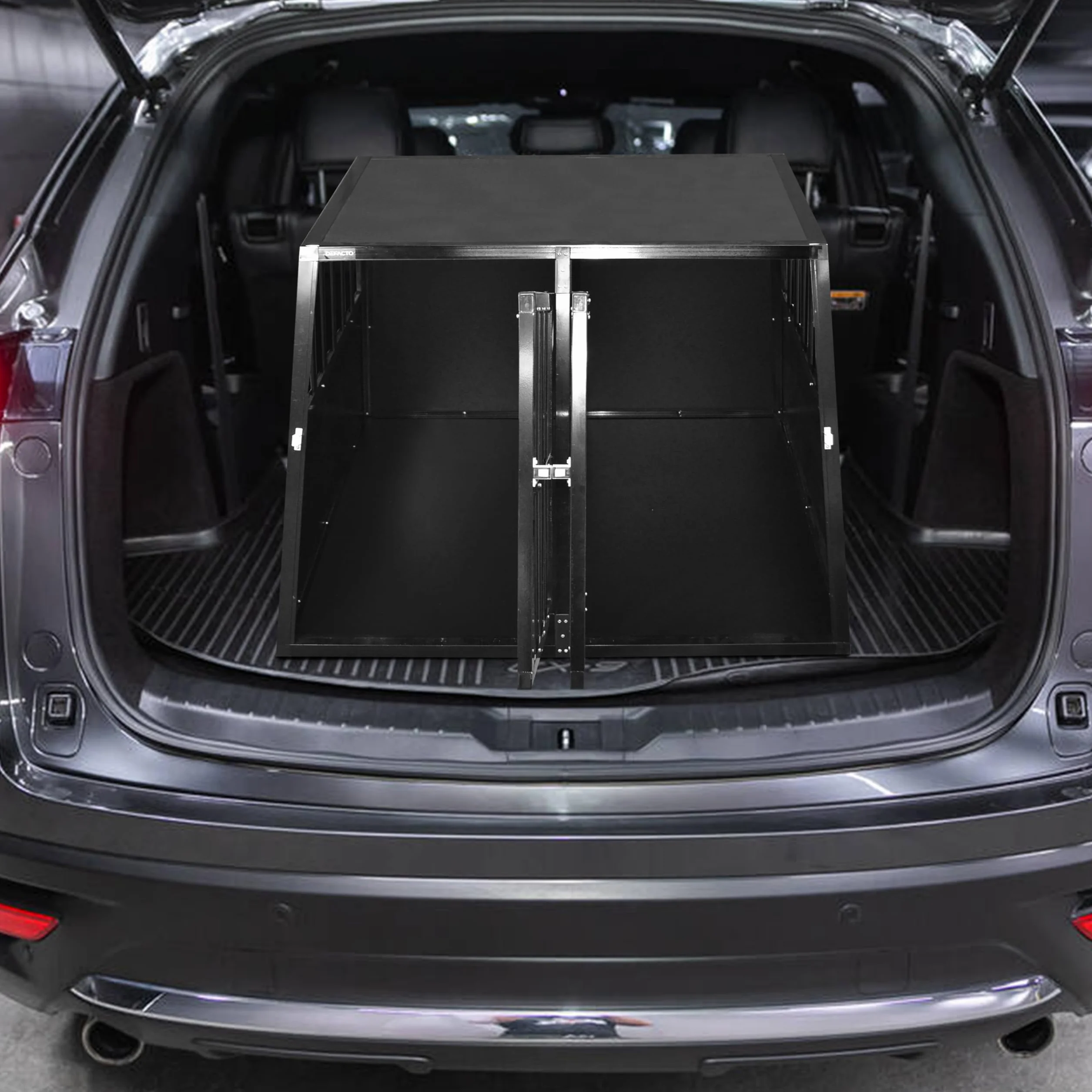 Defacto Cage de transport pour chien en aluminium - Cage de voyage pour voiture - Porte grillagée verrouillable - Caisse de transport pour animaux (noir, XXL) 95 x 85 x 69 cm