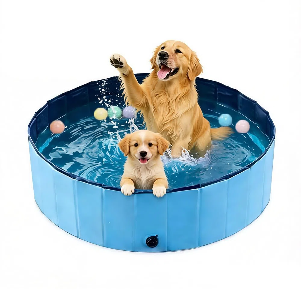 Piscine Pliable Chien, Hauteur 30 cm,Dog Paddling Pool avec bonde,Foldable Pet Pool,PataugeoireChien,Piscine Portable Chien,en PVC résistant aux Rayures (100cm)