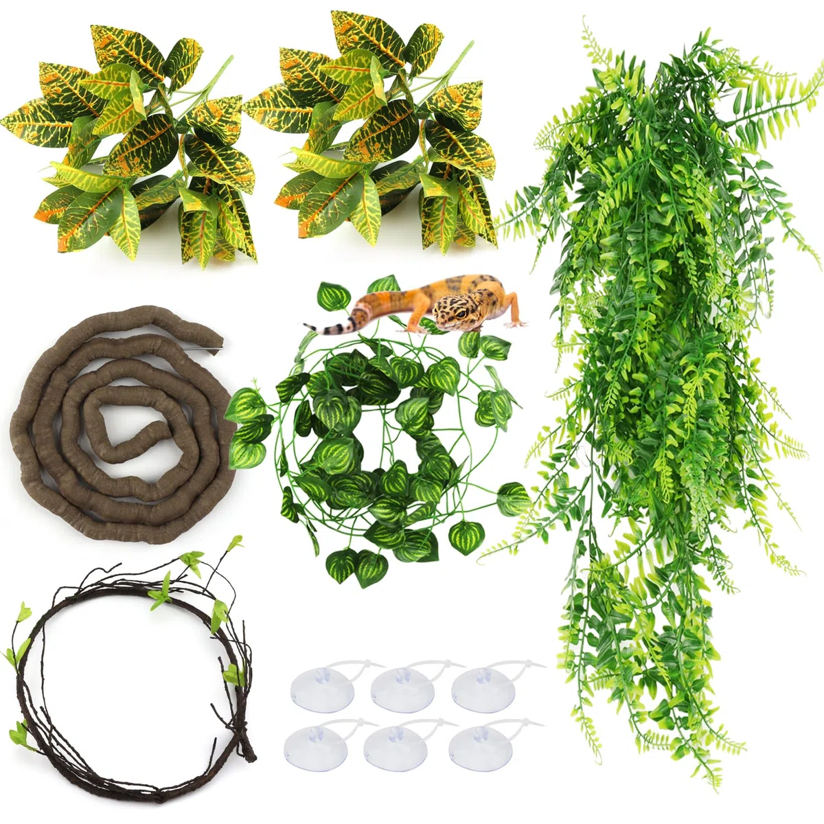 QUOZUO Terrarium Plante Decoration Vignes Plante tombante Artificielle Branche Decorative pour Lézard Escalade, Caméléon, Gecko, Serpents, Tortue