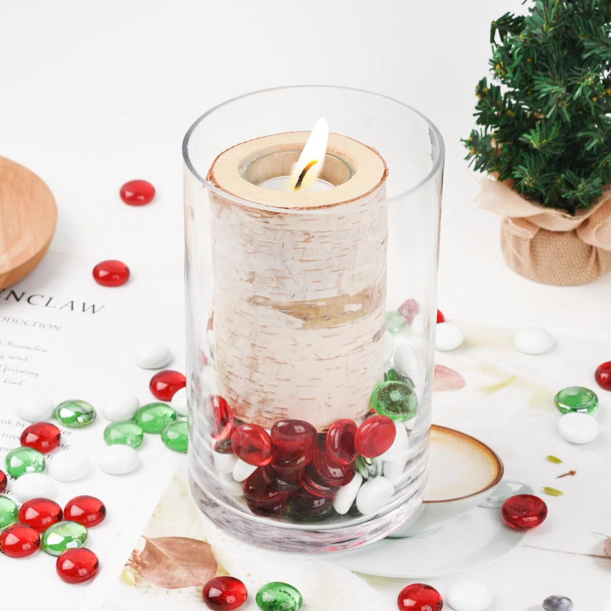 Lot de 100 galets de Noël ronds en verre de 450 g, couleurs mélangées, pour remplissage de vase, décoration d'aquarium, décoration de jardin