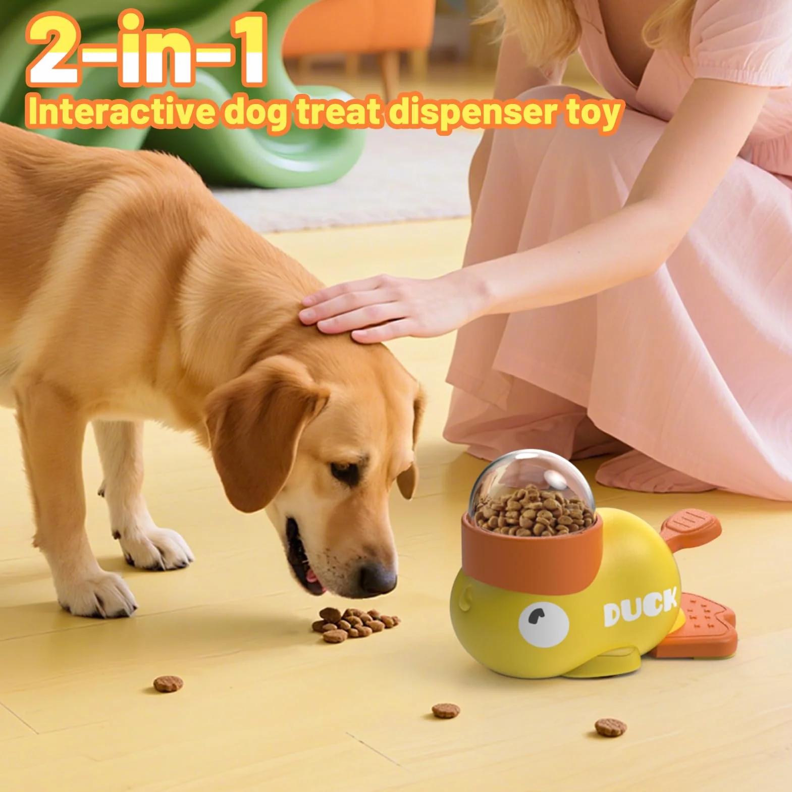 Jouet Interactif pour Chien et Chat Canard Jaune - Distributeur de Friandises et Mangeoire Anti-Glouton - Jeu d'Intelligence pour Alimentation Lente - Silicone Durable et Antidérapant