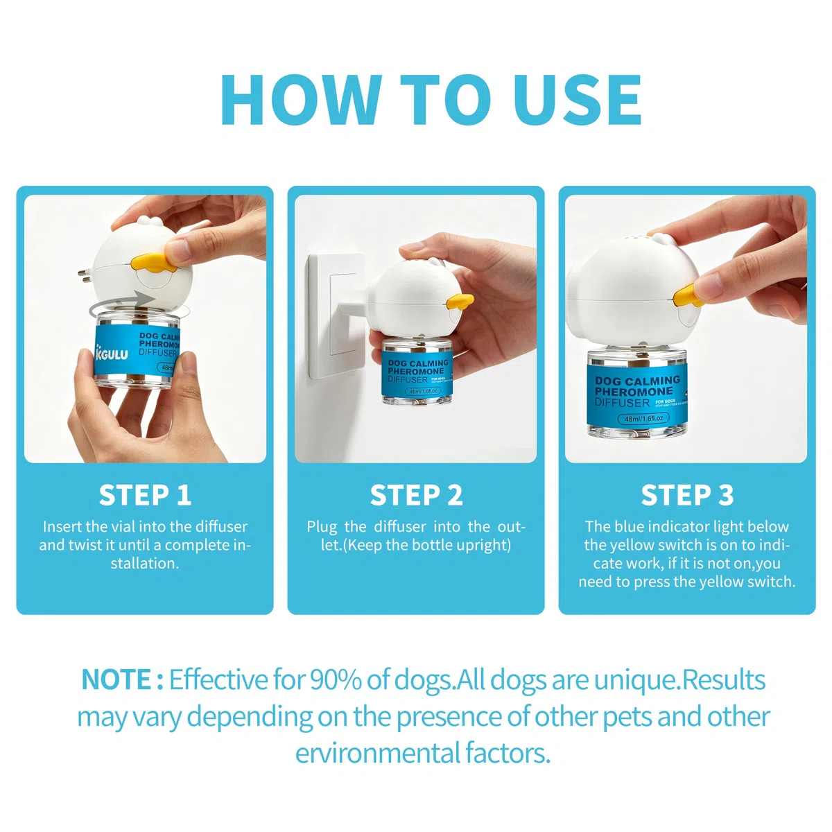 Diffuseur de Phéromones Apaisant pour Chien, Kit 1 Diffuseur + 2 Recharges 48ML, Anti-Stress et Anti-Anxiété, Réduit Aboiements et Comportements Destructeurs, Effet Continu Jusqu’à 60 Jours, Couvertur