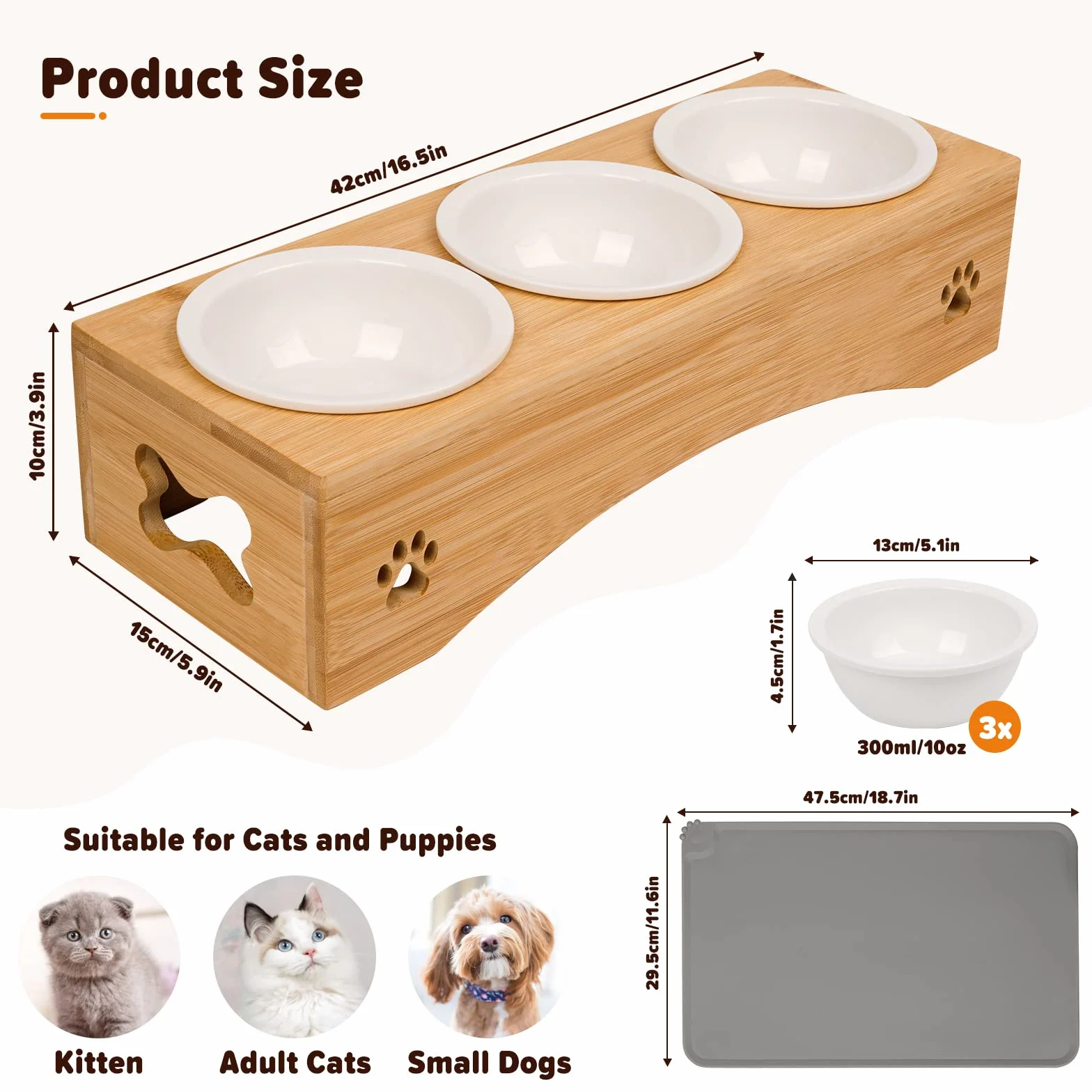 Lot de 3 gamelles surélevées pour chat avec support de gamelle en silicone, gamelle en céramique, gamelle pour chiens et chats et petits chiens