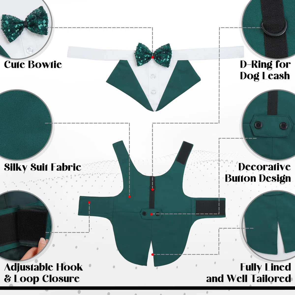 Smoking Formel pour Chien, Costume de Fête de Mariage Chiens Chemise à nœud Papillon Deguisement Chien Noel Vetement Chien Élégant(Vert Foncé, L)