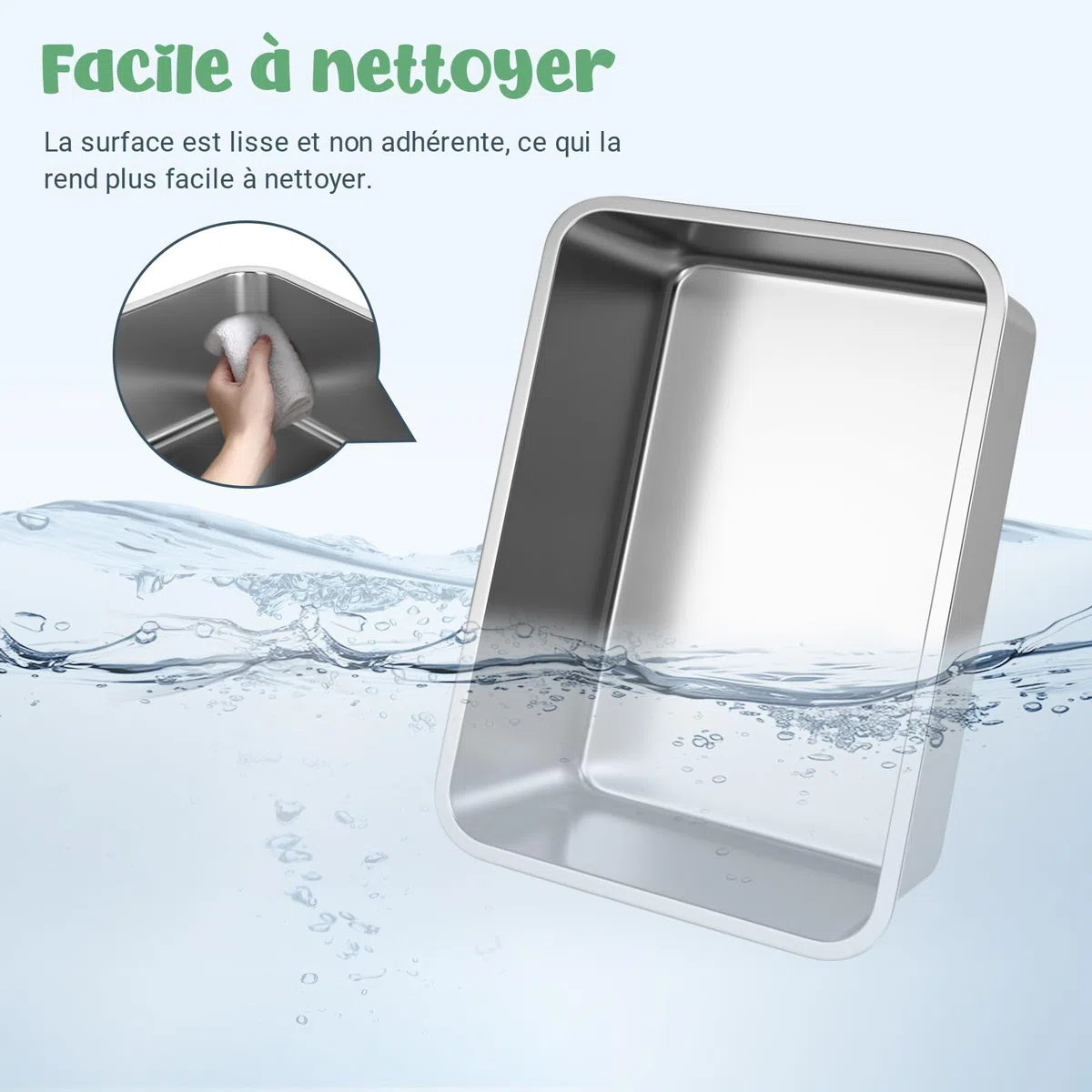 WENBOKMIN Bac à litière en Acier Inoxydable pour Chat, bac à litière de 15 cm pour Chatons, Petit métallique Anti-odeurs, Anti-Corrosion et antiadhésif