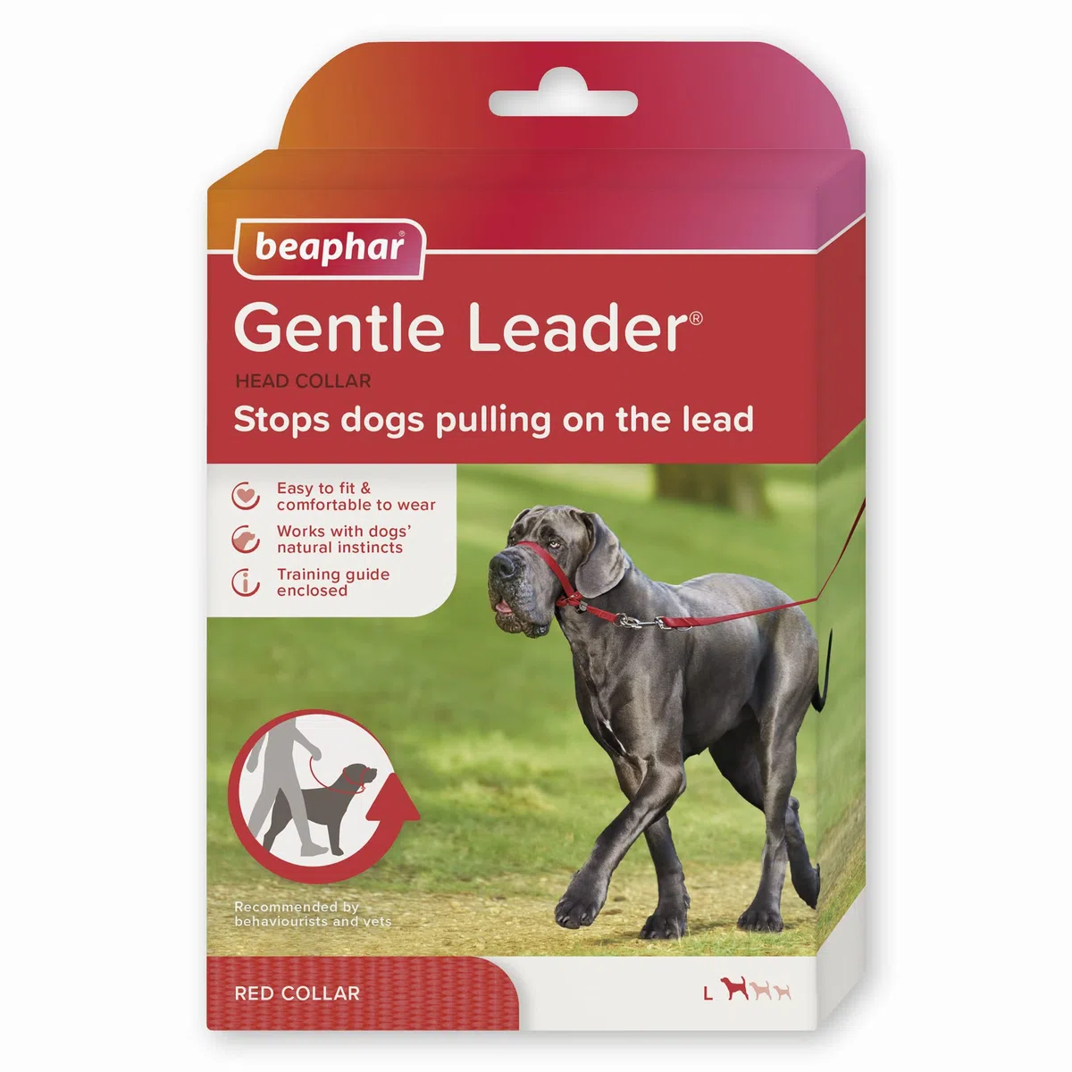 Beaphar Gentle Leader - Collier pour Chien - Taille L - Rouge - Robuste et Durable - Facile à Installer - Pour Toutes les Tailles de Race - Imprimé Animal