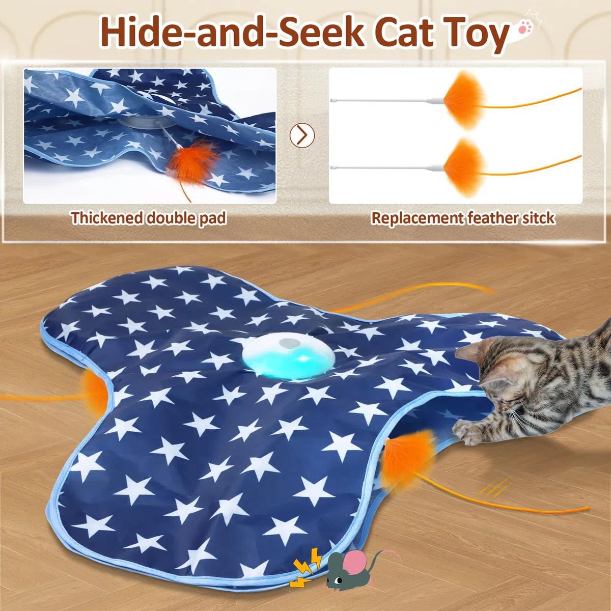 Sofolor Jouet interactif rechargeable pour chat – Jouets d'exercice pour chats adultes ennuyés d'intérieur – Jouet à cache-cache avec détecteur de mouvement – Plume mobile – Chirping