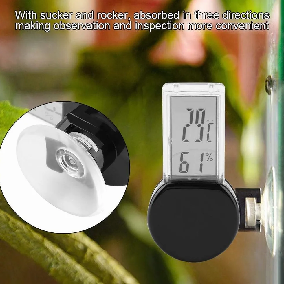 Reptile Hygromètre électronique Thermomètre Étanche en temps réel Lizard Crawler Box Réservoirs Rainforest Moniteur d'humidité de la température avec capteur intégré(Noir)