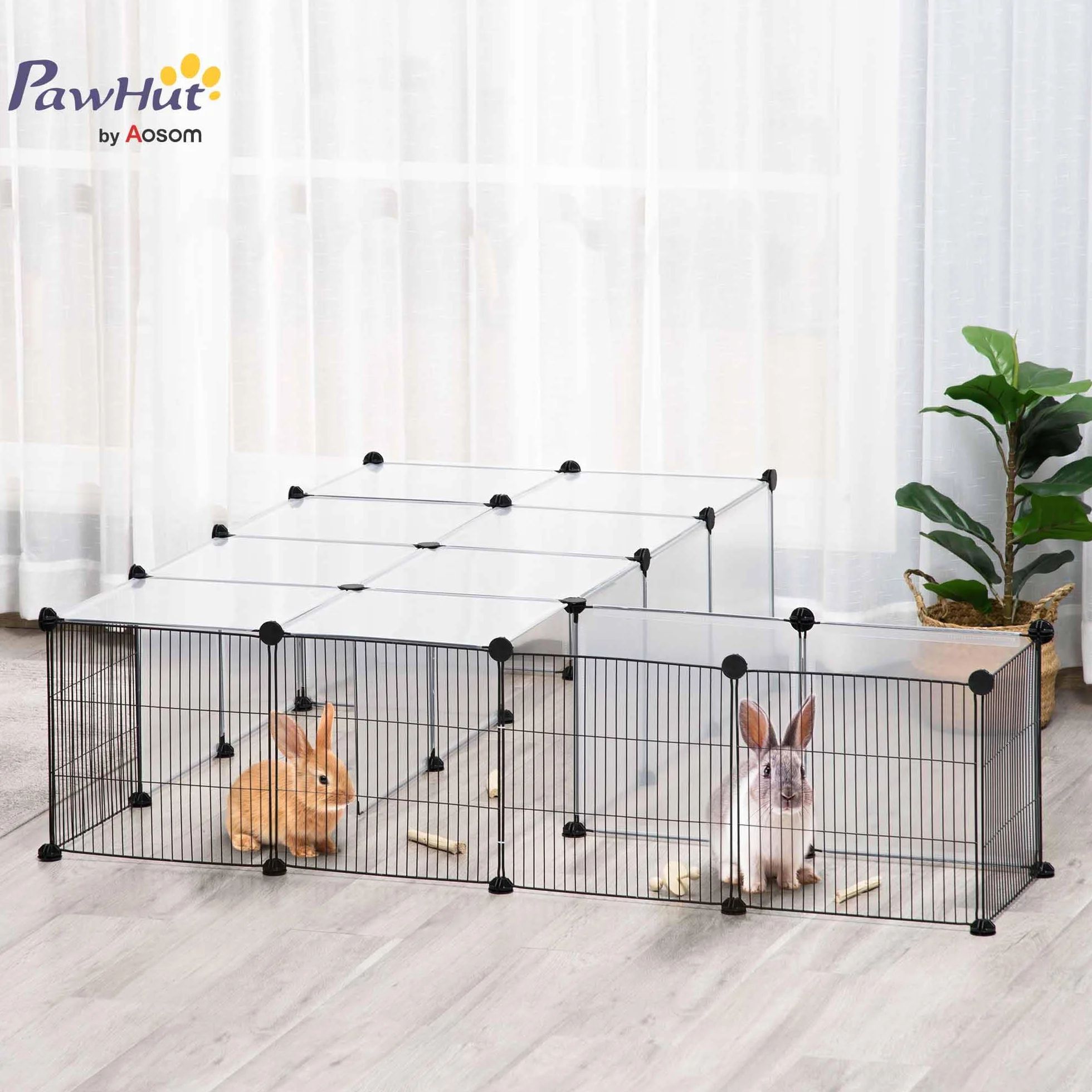 PawHut Enclos pour Petits Animaux Design DIY Cage modulable pour Cochon d'Inde Lapin Chinchillas Petits Animaux domestiques 27 Panneaux Noir