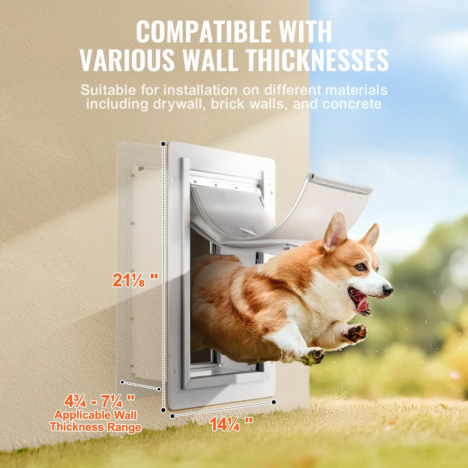 VEVOR Chatière Murale, Porte pour Chien et Chat avec Cadre en Métal de 362x536 mm, avec Serrure et Système à 3 Volets, Résistante aux Intempéries, pour Animaux de Compagnie, Blanc, Taille Grande