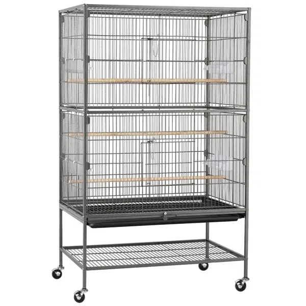 Abician Voliere Oiseaux Interieur sur Pied Grand Cage Oiseaux sur roulettes en Métal Cage à Oiseaux pour Perroquet Perruches 79 x 52 x 132 cm