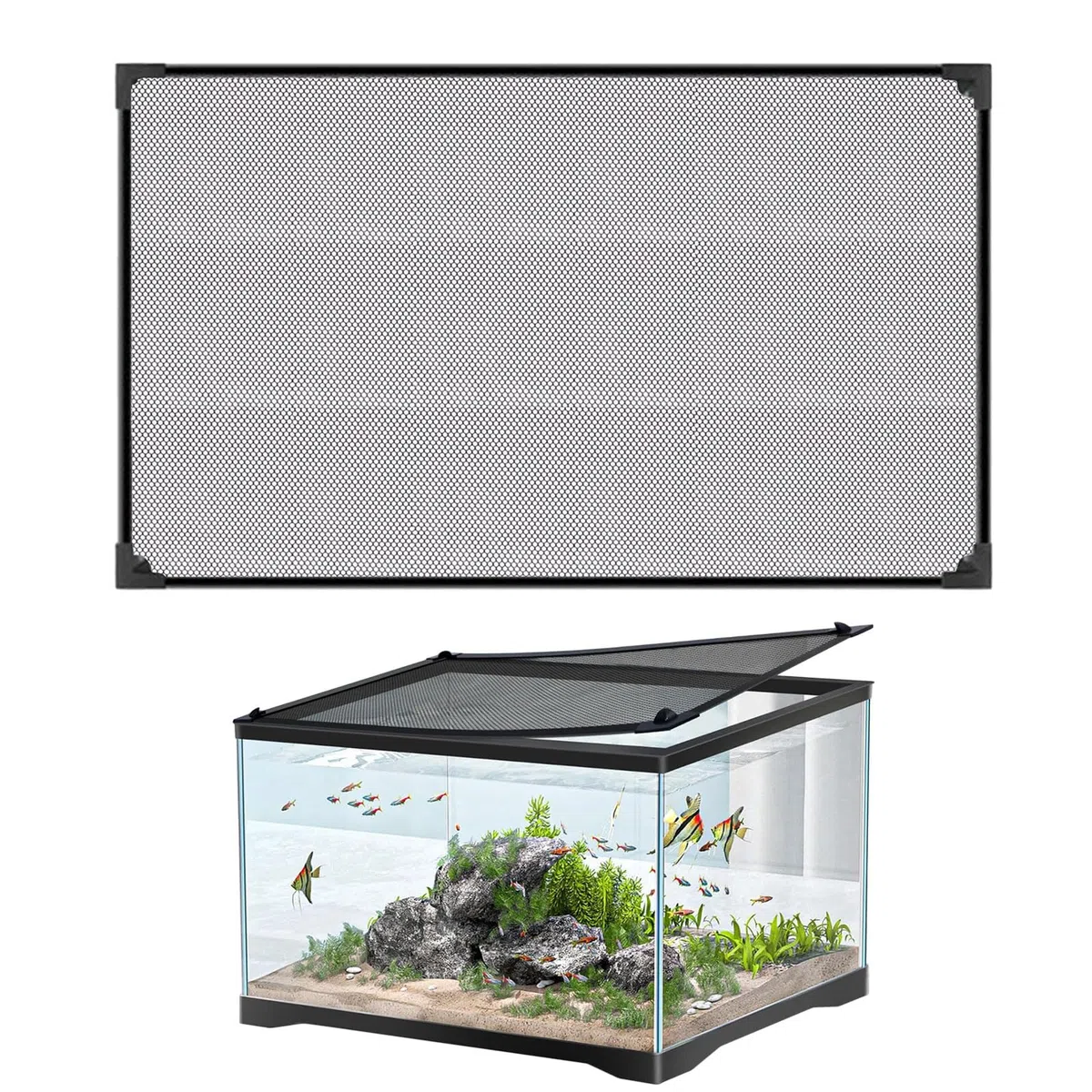 Couvercle D'aquarium, Filet Anti-Saut, Aquarium Couvercle D'écran, Fischtankdeckel, Facile À Installer Accessoires Aquarium Empêcher Poissons Reptiles (50 X 30 CM)