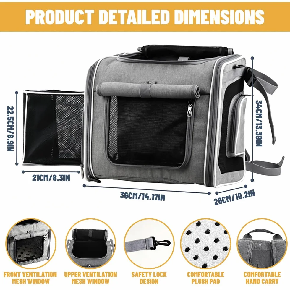 Panier de vélo pour chien avant 4 en 1, sac à dos extensible pour chien, panier de vélo pour chien, gris, sac de voyage pliable avec 4 fenêtres en maille et 4 portes ouvertes, panier de vélo pour