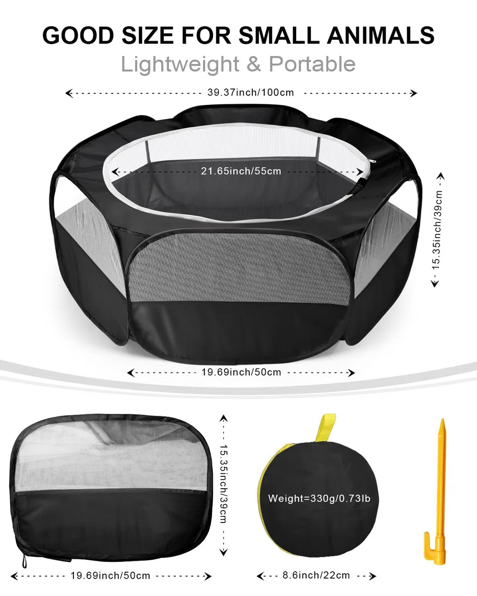 MAIKEHIGH Parc pour Petits Animaux, Tente Cage Portable Pliable vec Fermeture Glissière Couvercle for Guinea Pig, Rabbits, Hamster, Chinchillas and Hedgehogs (Noir)