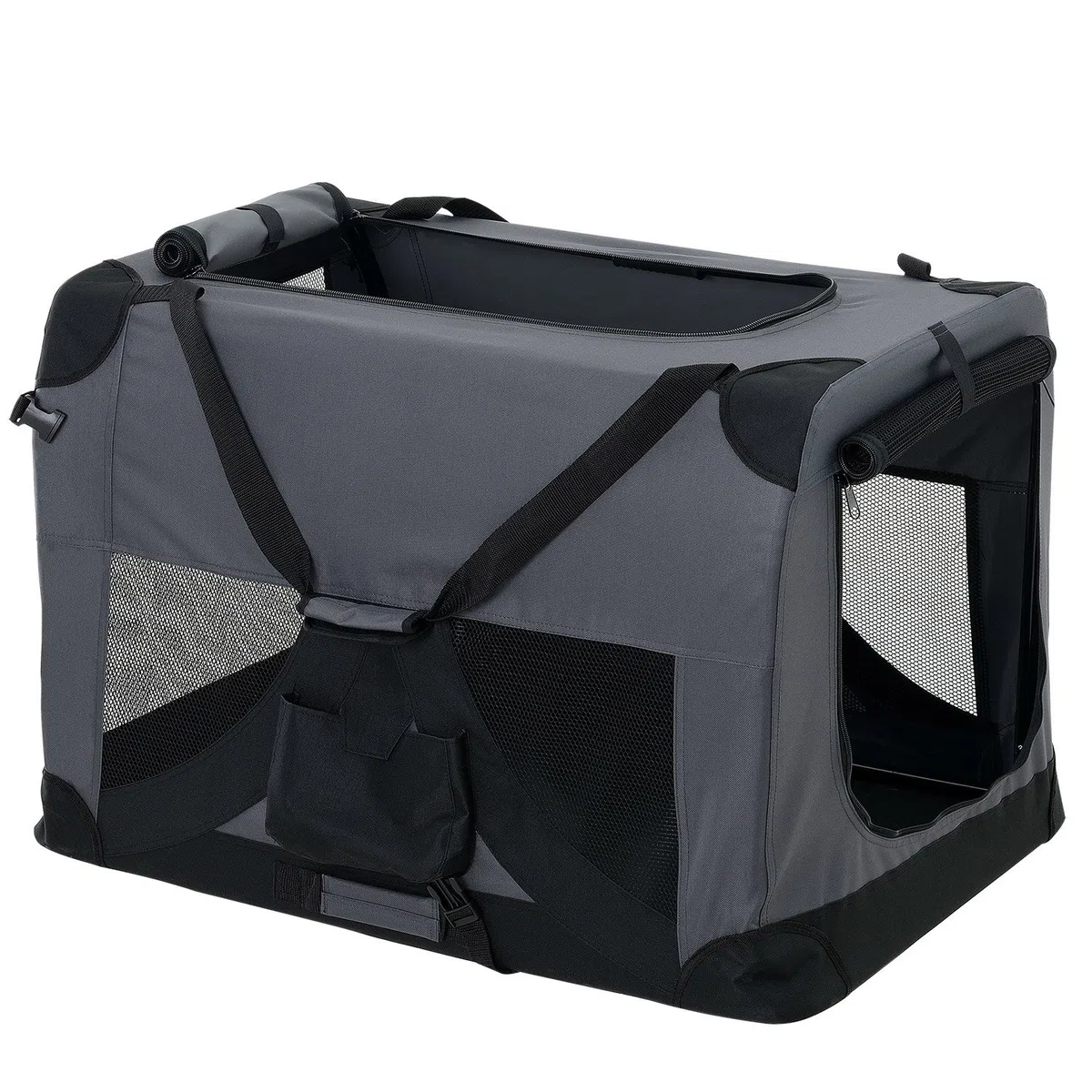 Cage de Transport pour Chien Box de Transport pour Chien Chenil Polyester Pliant Gris Taille L