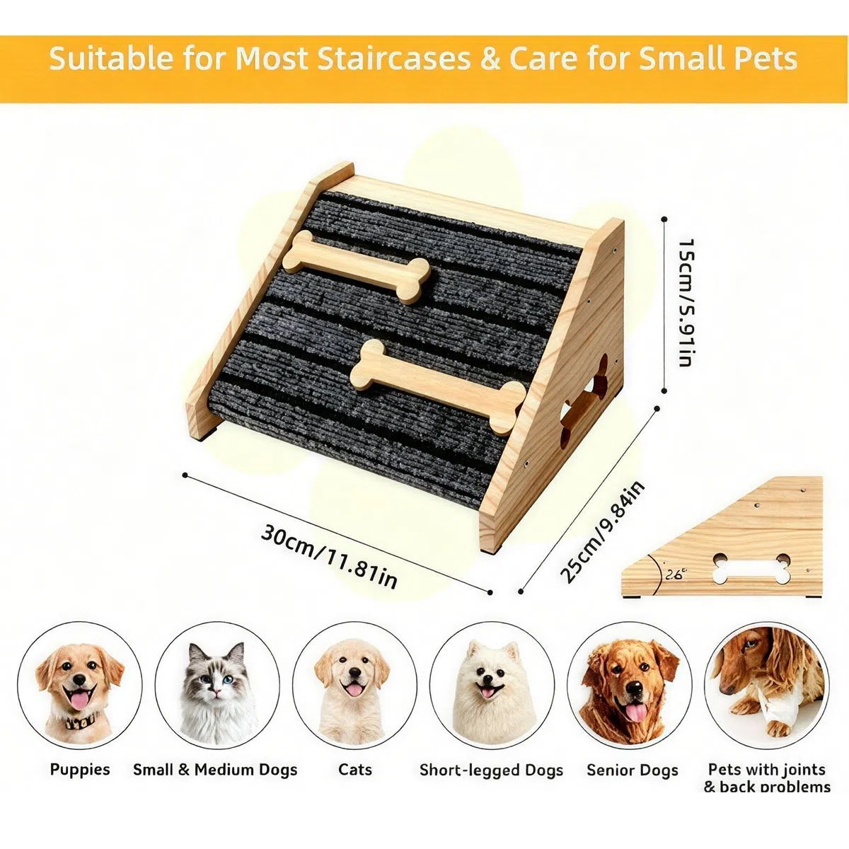 Rampe pour Petits Chiens | Planche en Bois antidérapante | avec Marche en Feutre pour Chien,pour Canin Petit Moyen Canapé Lit Chambre Entrée Maison Intérieur Extérieur