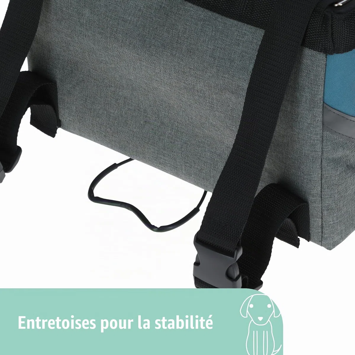 Kerbl Pet Sac de vélo Vacation, Panier pour Chien, Gris, Bleu, 38x29x25cm, Polyester, Petits Chiens, Chats, Coussin de Sol Lavable