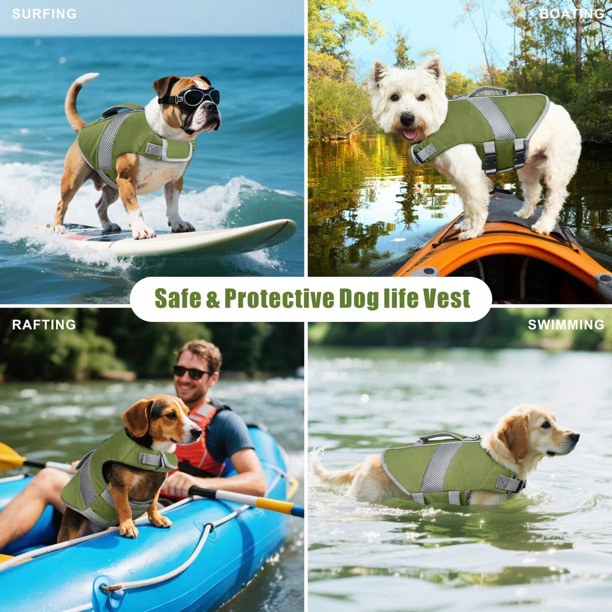 Gilet de Sauvetage pour Chien Haute Flottabilité, Gilet Sauvetages pour Chien de Requin Réfléchissant Sécurité pour Animaux Compagnie Maillot Bain (Vert, XS)