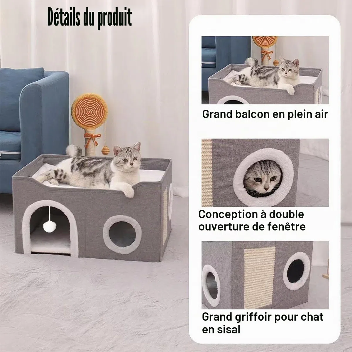 ERNAN Lit Niche Chat d’intérieur.Maison pour Chat. Niche Interieur avec Coussin Amovible Lavable rembourré,pour Que Les Chats puissent Dormir, se Cacher, s'ébattre et se gratter (Kaki)