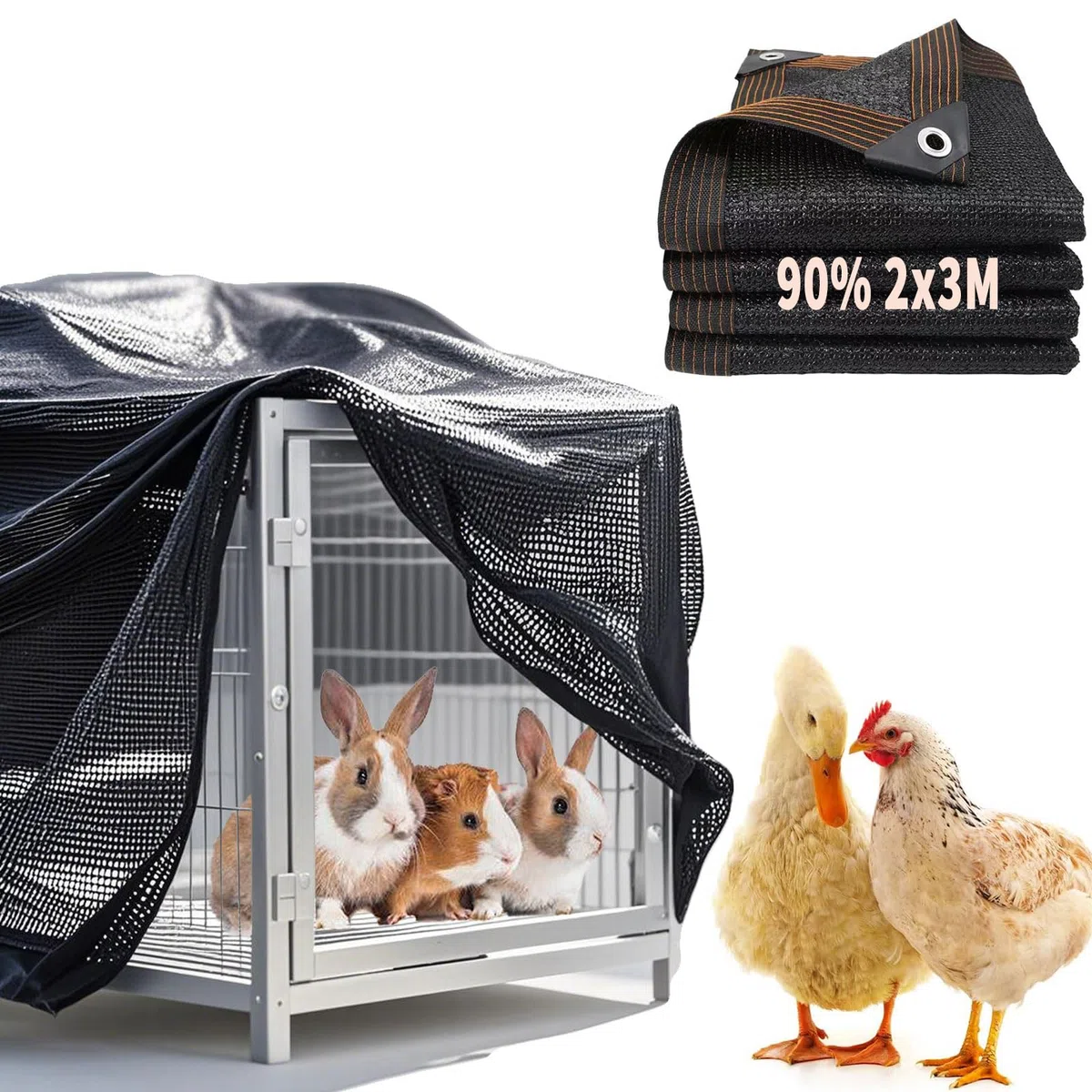 Oncpcare Couverture de cage à lapin 2x3M pour extérieur, bâche en maille de protection solaire UV 90% pour cage d'animaux de compagnie, couverture de poulailler pour lapin, poule, canard, chat, chien