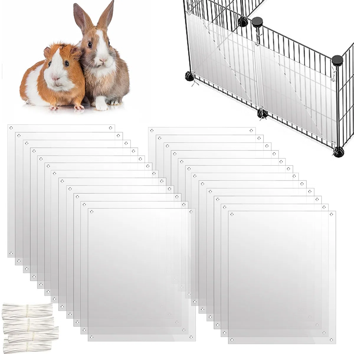 Oncpcare Lot de 24 doublures de Cage en Plastique Transparent pour Cage à Lapin, Cochon d'Inde, Accessoires de Cage pour Petits Animaux – Gardez la litière dans la Cage, 26x21 cm