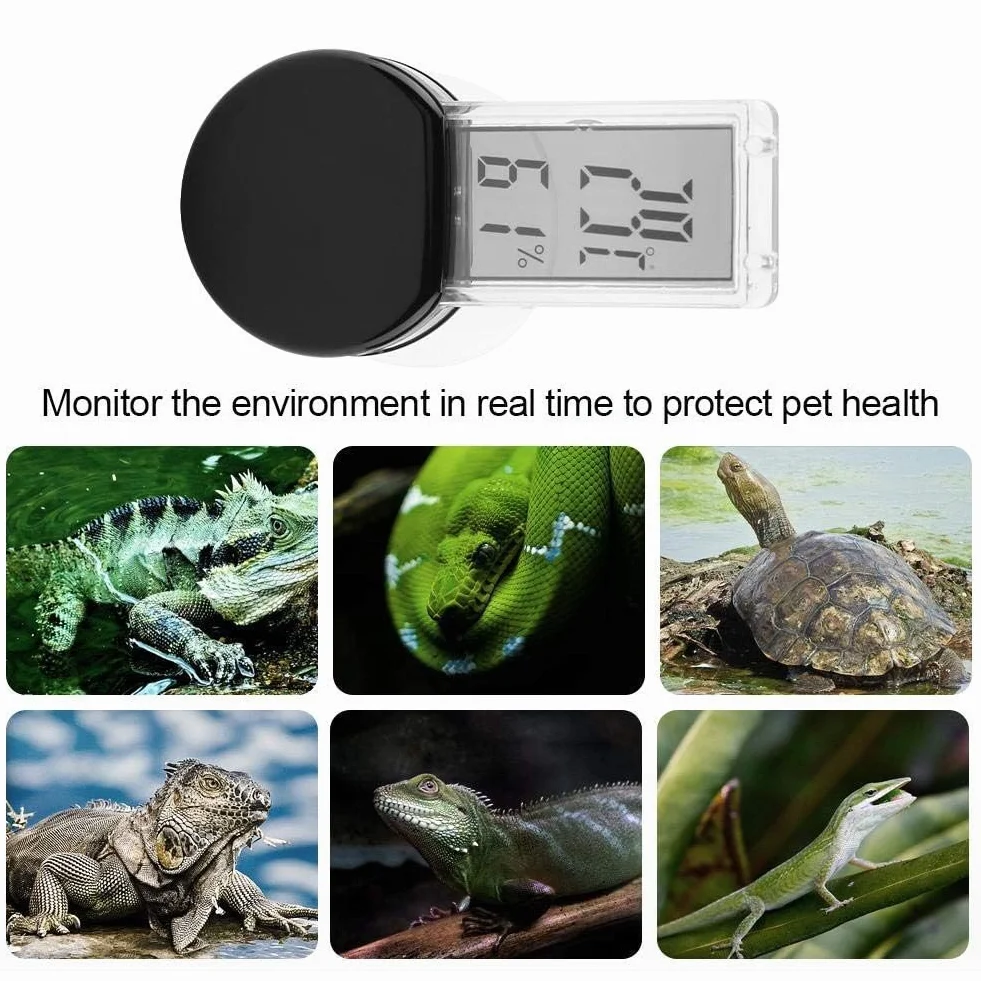 Reptile Hygromètre électronique Thermomètre Étanche en temps réel Lizard Crawler Box Réservoirs Rainforest Moniteur d'humidité de la température avec capteur intégré(Noir)