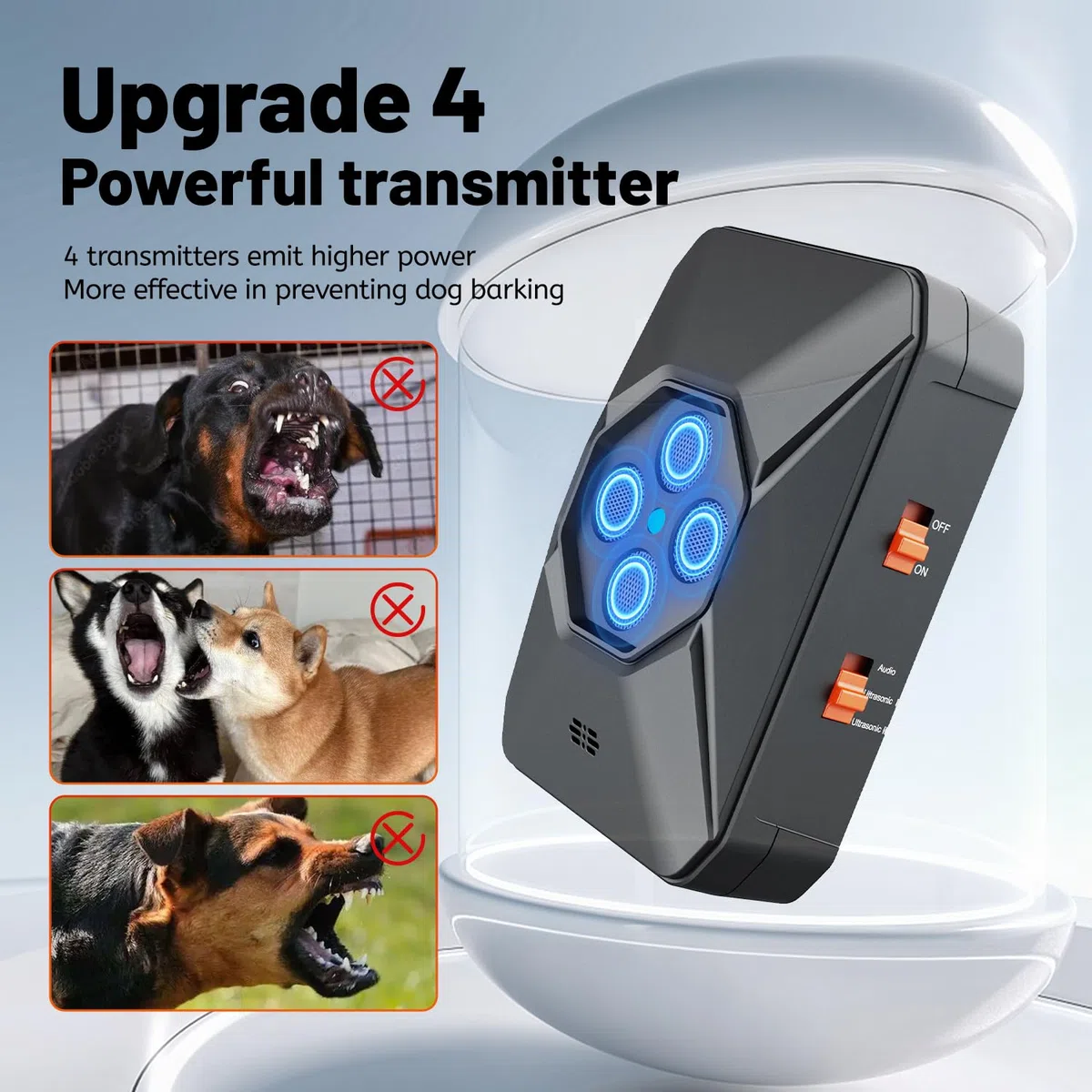 Ultrasons pour chiens, 3 niveaux de fréquence réglables Anti-aboiement pour chien, sifflet à ultrasons pour chiens d'intérieur et d'extérieur, anti-aboiement + chiens grands, moyens et petits (noir)