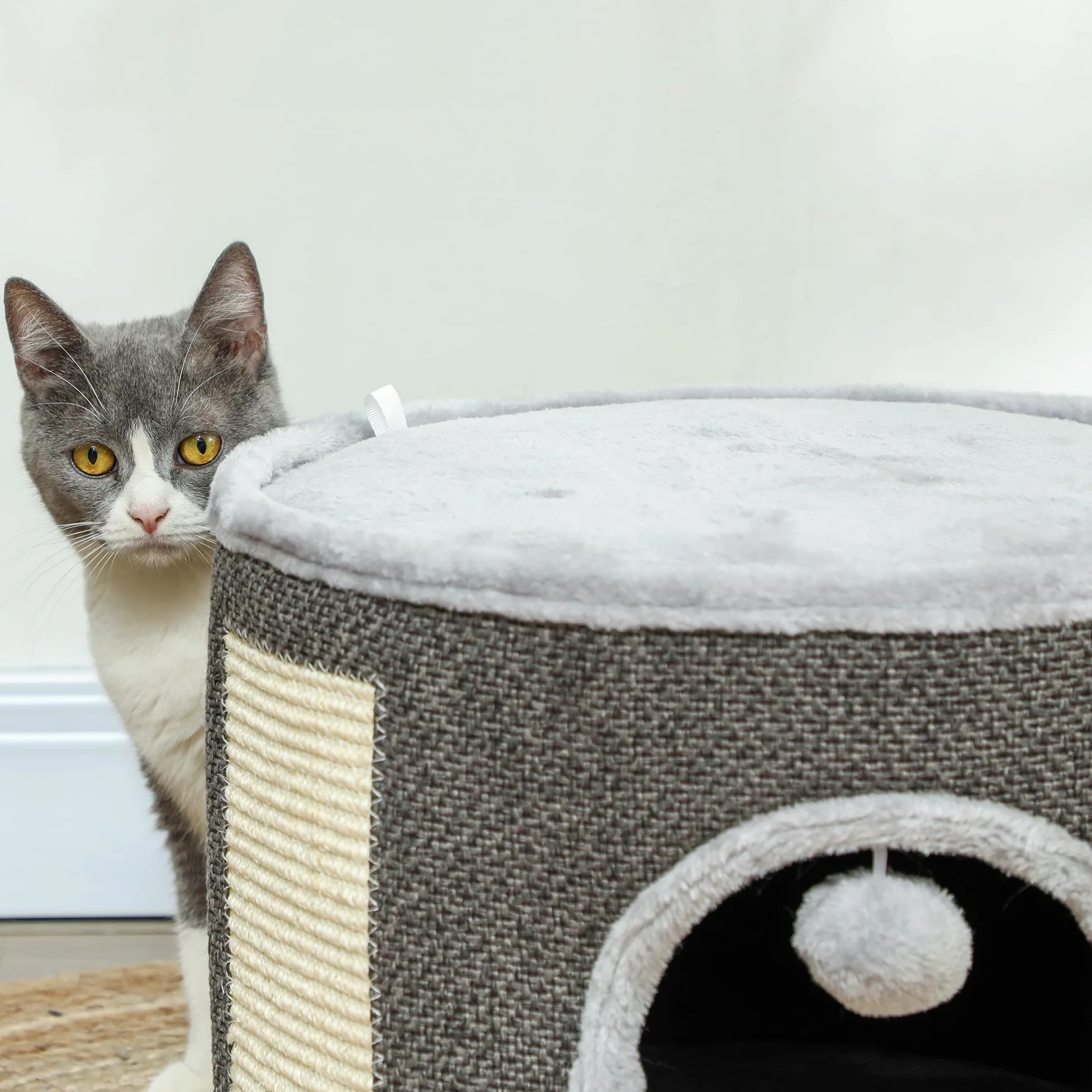 PawHut Griffoir en sisal pour Chat jusqu'à 5 kg avec Grotte Blanc crème 30 cm