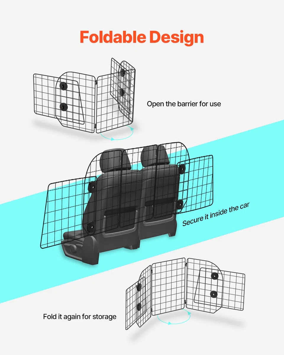 VEVOR Barrière de Voiture pour Chien Réglable 97,2-156,5 cm, Grille Pare-Chien en Treillis Métallique Robuste pour Siège Arrière, Universel pour Animaux de Compagnie, SUV, Berline, Camions, Véhicules