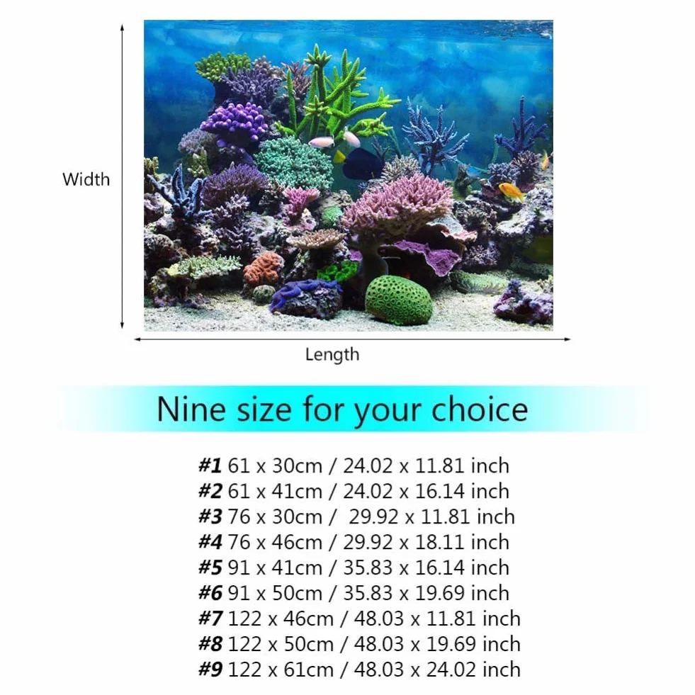 Affiche de Fond de réservoir de Poissons d'aquarium adhésif de PVC, Autocollant de Peinture de Papier Peint de Paysage sous-Marin décor de Corail(76 * 46cm)