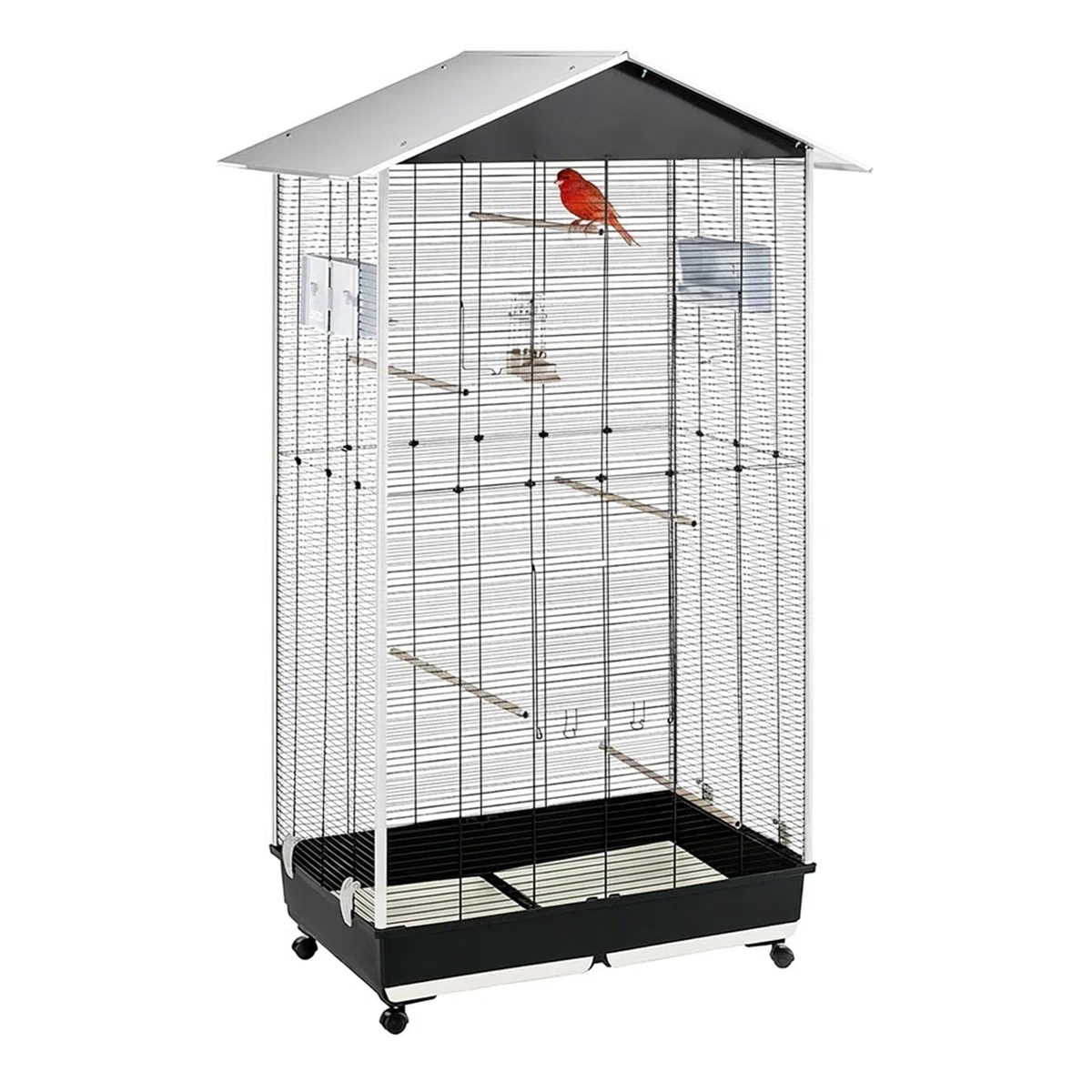 Ferplast Cage à Oiseaux NOTA Volière extérieure pour Oiseaux, Canaris, Pinsons, Perruches Ondulées, Inséparables, en Métal, Accessoires Inclus Mangeoires rotatives Perches Roues, 95x64xh 165,5 cm.
