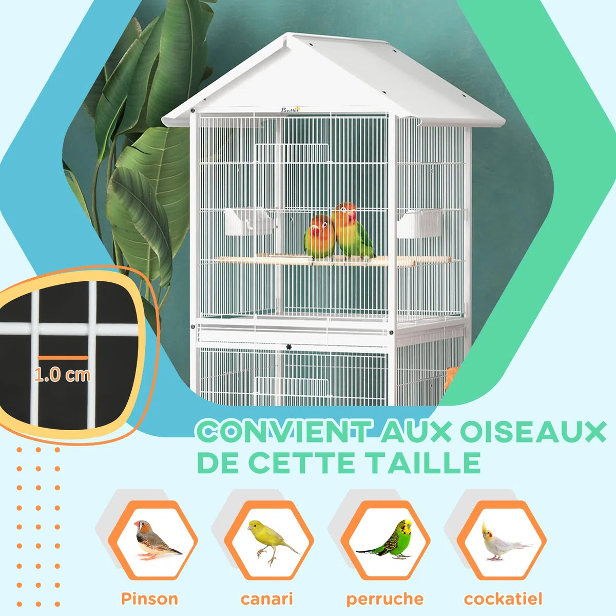 PawHut Volière Cage à Oiseaux sur roulettes Design Maison mangeoires perchoirs Portes Plateaux excréments Amovibles métal Blanc