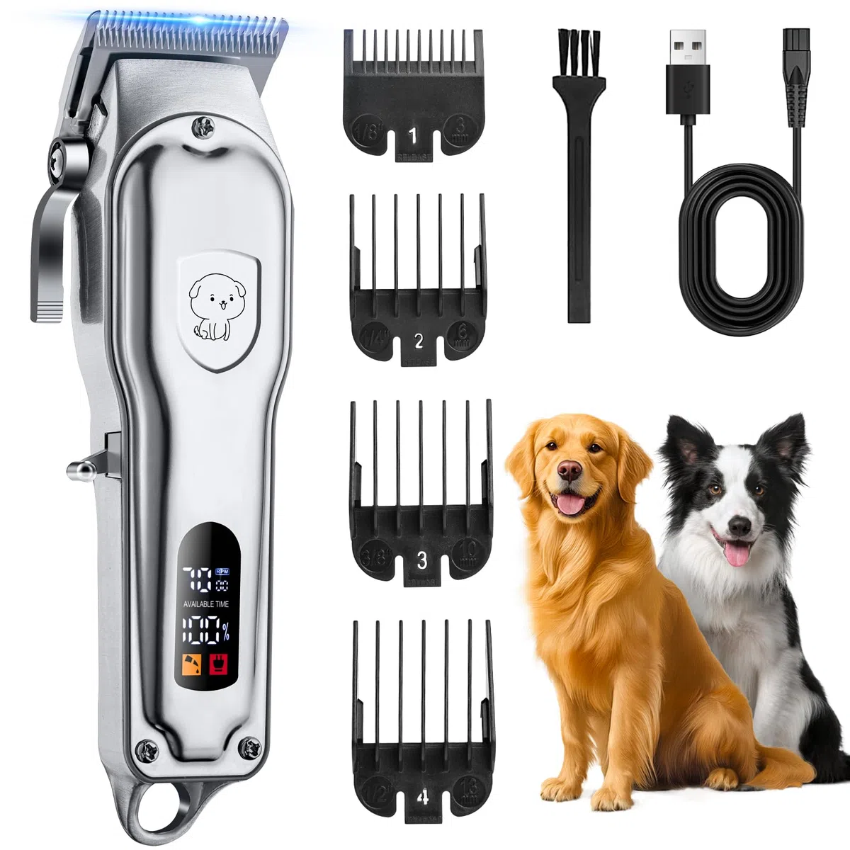YAZEKY Tondeuse Chien Poil Long Epais, Tondeuse pour Chien Chat Professionnelle Sans Fil avec Ecran LCD, Trimmer Chat Poils Longs Noeud Haute Puissance de Toilettage pour Animaux de Compagnies