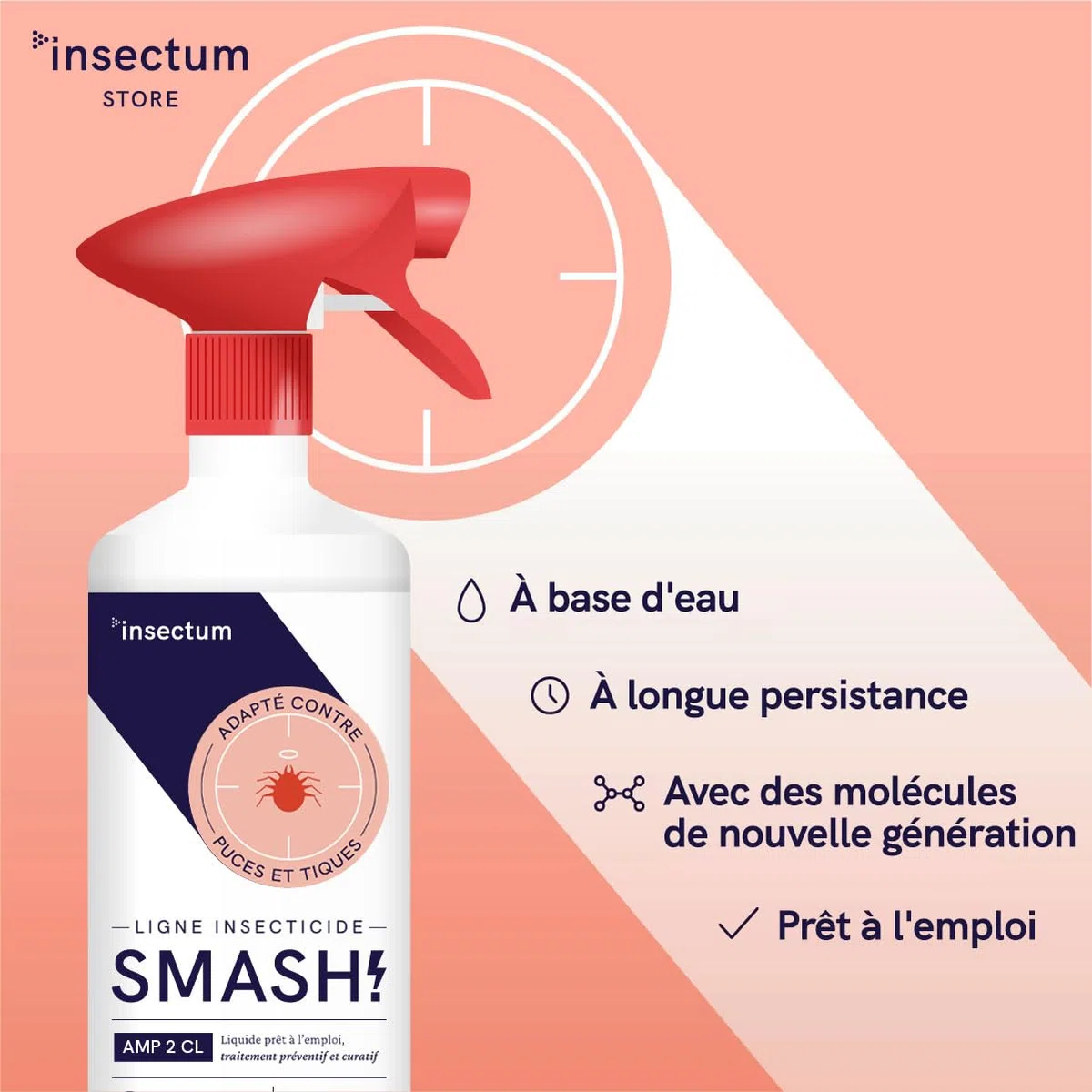 SMASH Spray Anti-Puces et Anti-Tiques pour Environnements et Tissus - Pour Utilisation à Domicile et en Extérieur - 1x500ml - Insecticide Sans Perméthrine