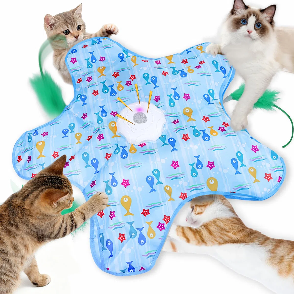 FIVAVA Jouet Chat Interactif,Jouet pour Chat Rechargeable et Silencieux,Jeux pour Chat de Chasse avec 3 Plumes Remplaçables
