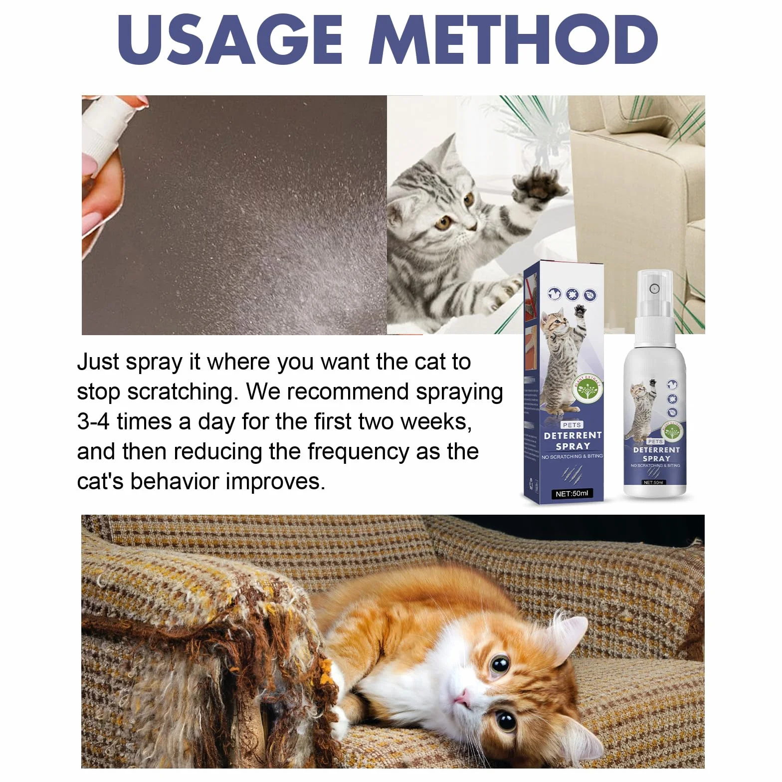 Spray anti-rayures pour chats, spray anti-rayures pour chats, protection contre les rayures pour chat et chien, spray de rétention pour chat, résistant aux rayures pour canapé, meubles,