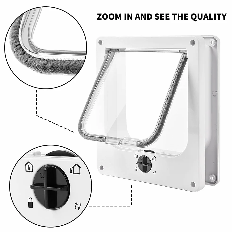 EASY JOY Chatière pour Chat, Chatière Magnétique à 4 Voies pour Chats et Petit Chiens, Facile à Installer, Porte pour Animaux Coulissant Manuel sur Mur/Bois/Porte en UPVC (Blanc,L)