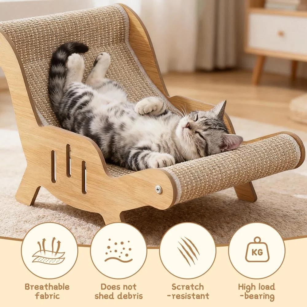 Chaise en Sisal pour Chat, 2-en-1 Chaise Longue pour Chat Peut Dormir et Aiguiser Ses Griffes, Grattoir en Sisal, Chai-se de Plage pour Ch-at, Lit en Si-sal pour Ch-at, pour Petits Animaux