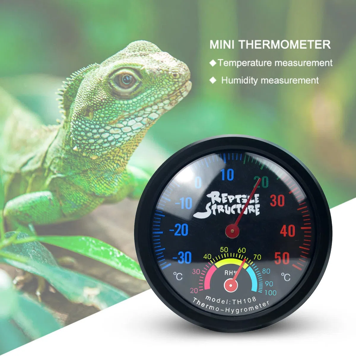 RoseFlower Lot de 2 thermomètres et hygromètres pour Reptiles, Compteur mécanique précis de température et d'humidité pour terrariums de Reptiles (Aucune Pile requise), Maison, Bureau, sous-Sol