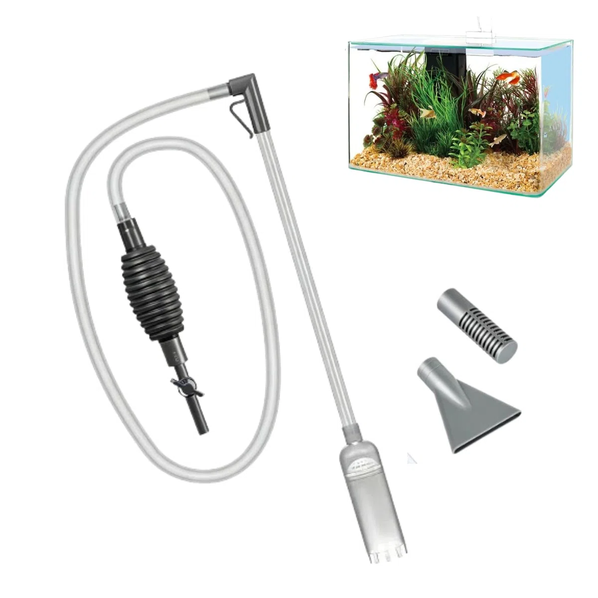 Aspirateur Aquarium, Nettoyeur de Sable de Gravier D'aquarium, 1.7m Aspirateur à Bec Canard, Tuyau Flexible PVC, Pompe Nettoyage Aquarium Kit, pour Nettoyage Aquarium pour Changer l'eau