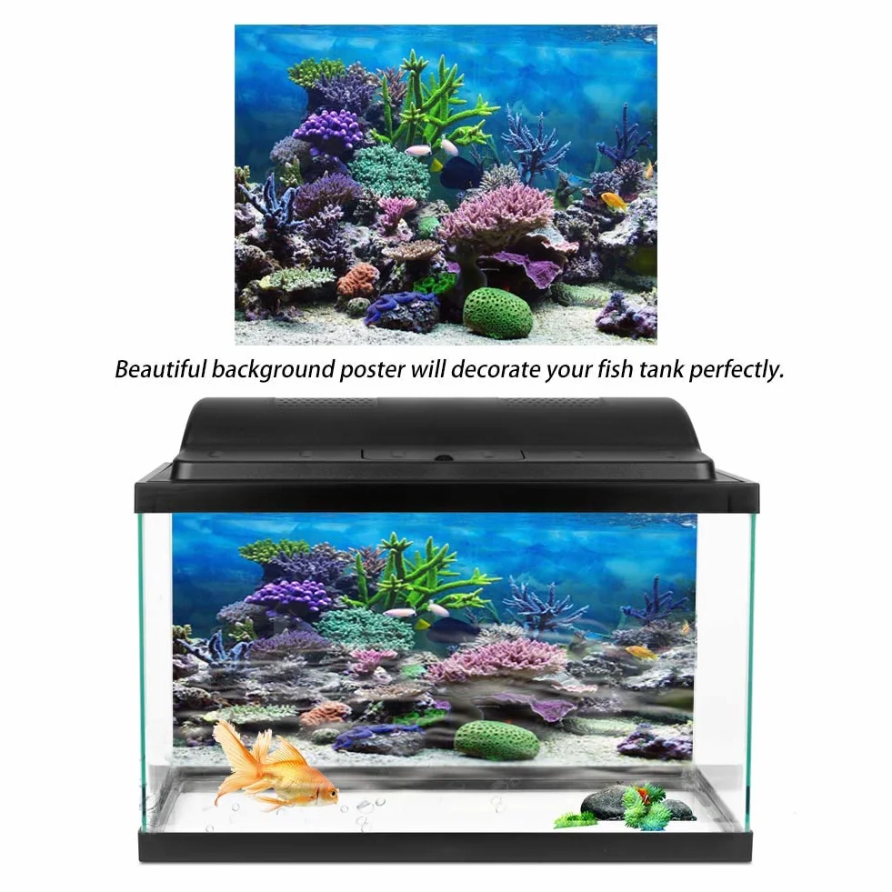 Affiche de Fond de réservoir de Poissons d'aquarium adhésif de PVC, Autocollant de Peinture de Papier Peint de Paysage sous-Marin décor de Corail(76 * 46cm)