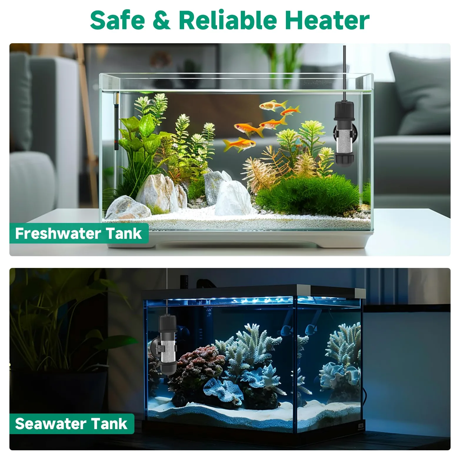 hygger Chauffage Aquarium Mini Chauffage Aquarium, Submersible Chauffage pour Aquarium, Réglable Aquarium Heater 15-34℃ avec Digital Display Controller pour Aquarium de Poissons et de Tortues (10W)