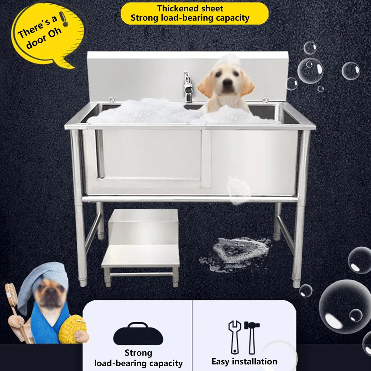évier De Lavage Pour Chien De 119,4 Cm, Baignoire De Douche Pour Chien, Station De Toilettage Pour Chien Pour La Maison, Baignoire Professionnelle En Acier Inoxydable Pour Chien(47in/120cm)