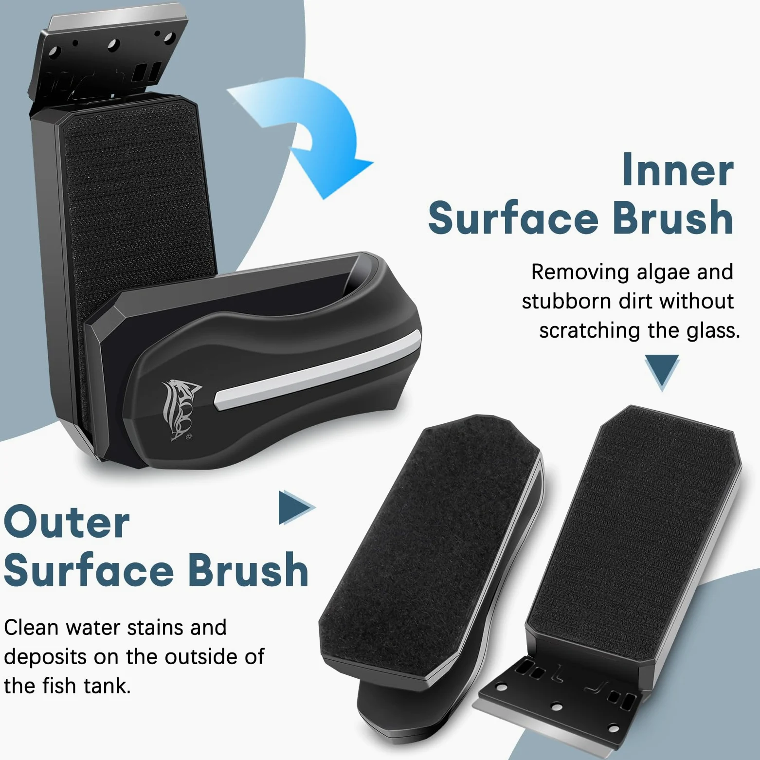 AQQA Aimant Aquarium Nettoyage, Brosse Aquarium Nettoyage Vitre, Brosse Magnétique pour Aquariums avec Grattoir pour Les Aquariums d'une épaisseur Maximale de 2.5 cm