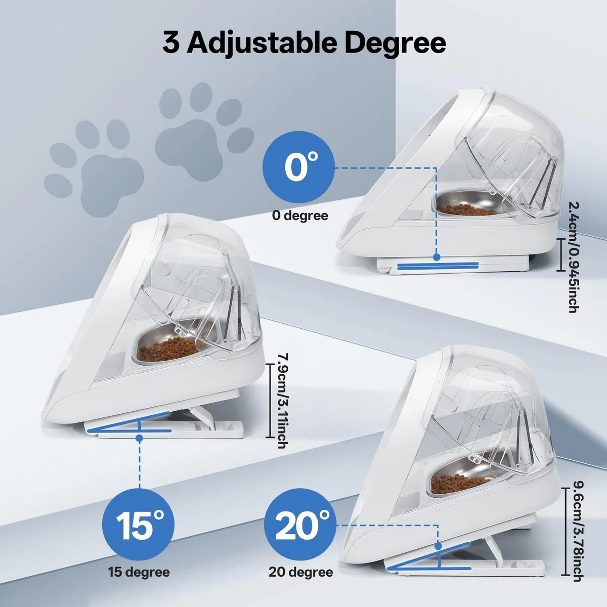 Support Réglable pour Micro Chip Distributeur d'aliments pour animaux, Support surélevé pour gamelle de chat, 0, 15, 20 Réglage du degré, Plus facile pour les chats d'atteindre leur nourriture