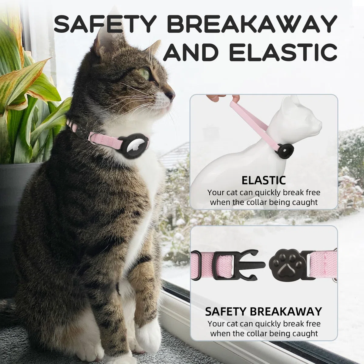 Collier pour Chat AirTag, Collier Extensible pour Chaton avec Support pour Apple Air Tag et Clochette, Collier de Chat avec Design Détachable Ultra Élastique et Suivi GPS pour Chats et Chiots (19-32