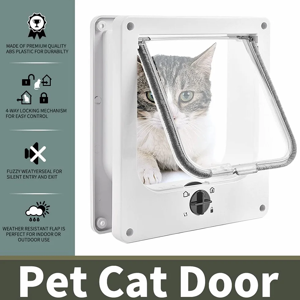 EASY JOY Chatière pour Chat, Chatière Magnétique à 4 Voies pour Chats et Petit Chiens, Facile à Installer, Porte pour Animaux Coulissant Manuel sur Mur/Bois/Porte en UPVC (Blanc,L)