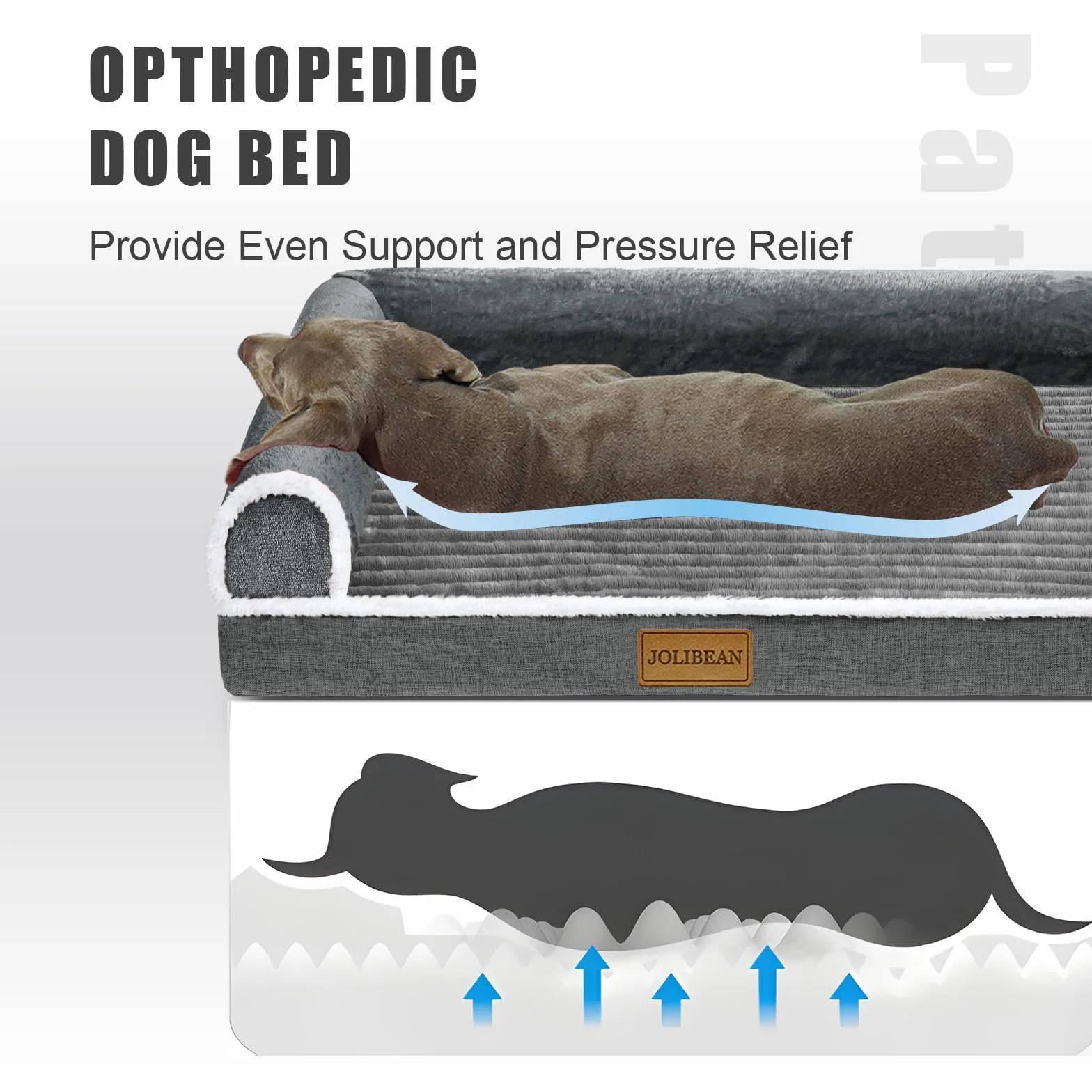 Panier Chien Grande Taille Orthopédique, Lit Matelas Chien en Forme L, Coussin Déhoussable Lavable en Machine, houssable Imperméable, Base antidérapante, 91x61cm, Gris