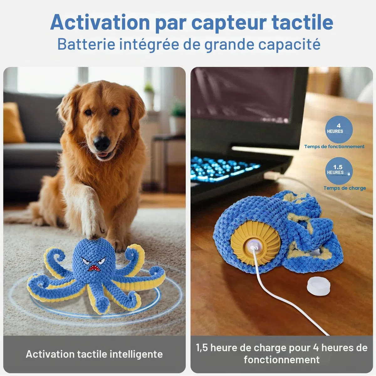 Jouet interactif pour Chien en Forme de Pieuvre, Jouet pour Chien sautant Automatique Durable pour Les Garder occupés, Jouet couineur en Mouvement pour Chien, Jouet pour Rechargeable par