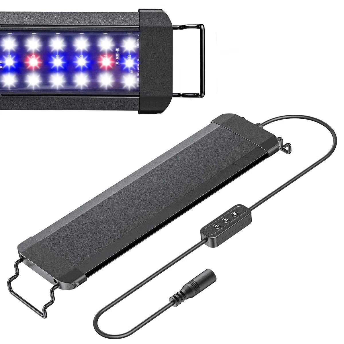 Pawfly Lampe d'aquarium pour plantes, 11 W lumière pour aquarium, spectre complet pour bacs de 30 à 45 cm, lampe LED extensible avec modes jour/nuit & luminosité réglable pour eau douce